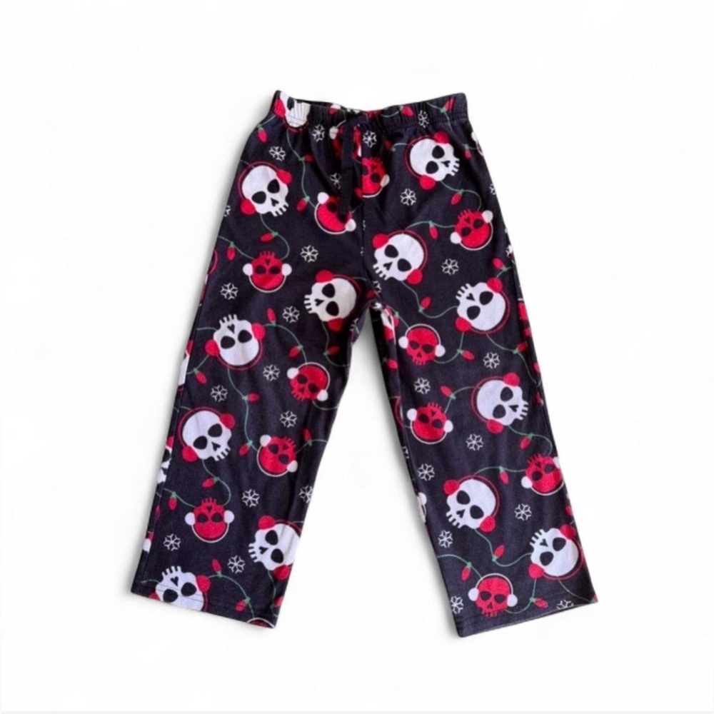 Up-Late Kids Skull Christmas Fleece Pajama Pants XS 4/5